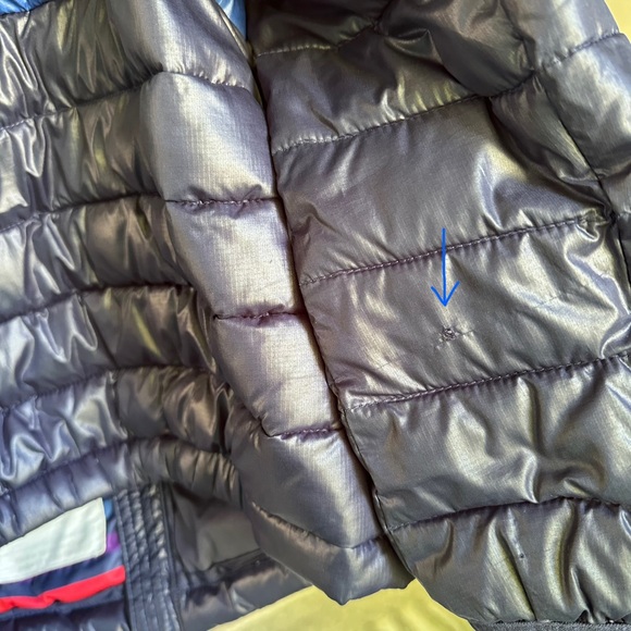 Primary Kids Puffer Jacket - Navy with Rainbow Stripes - Picture 7 of 8